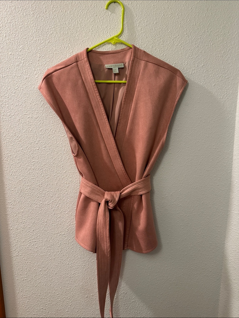 Sleeveless Wrap faux suede vest in Dusty Rose by Ryegrass